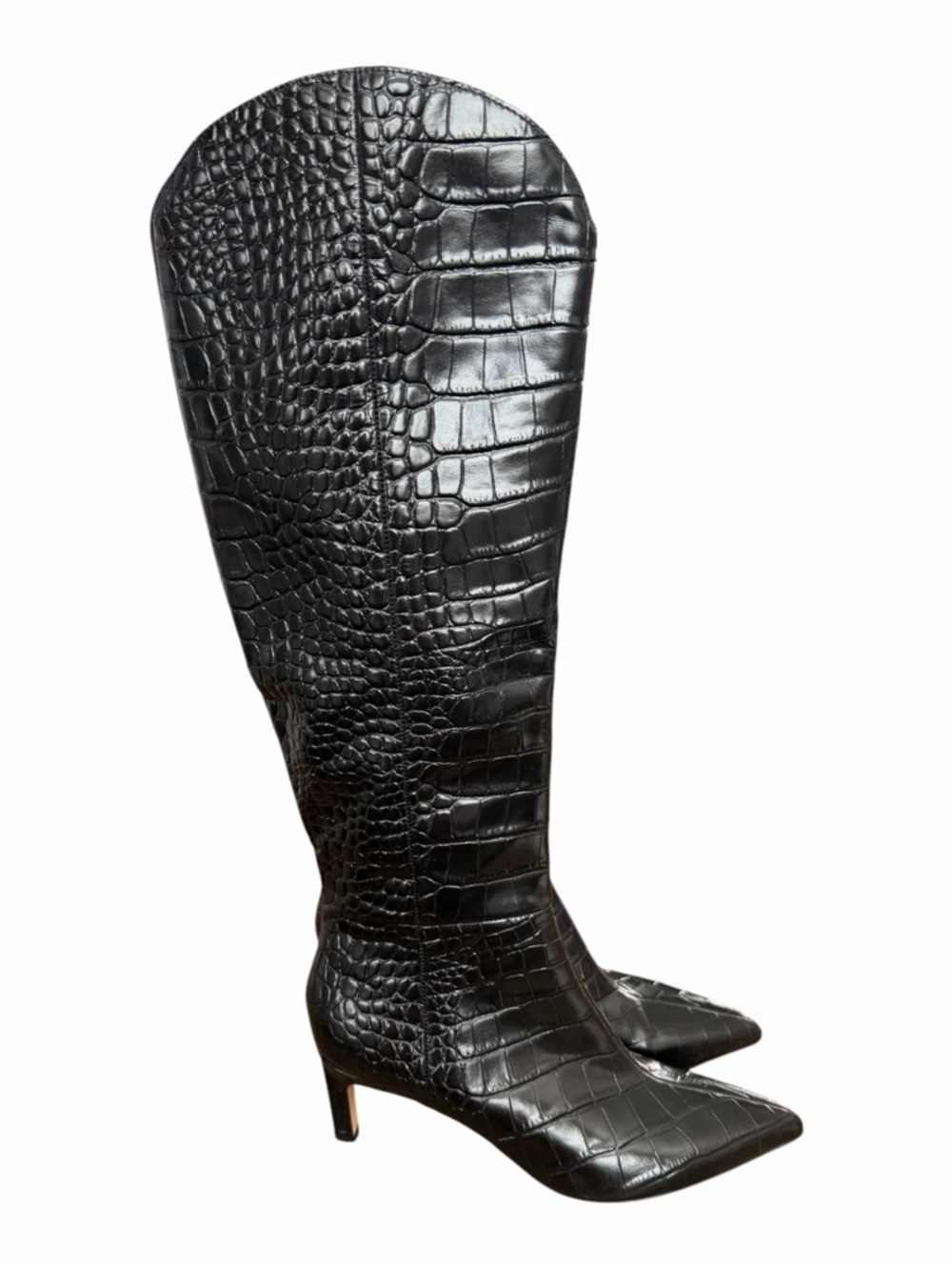 Marc Fisher Black Croc-Embossed Leather Pointed Boots - Picture 6 of 9